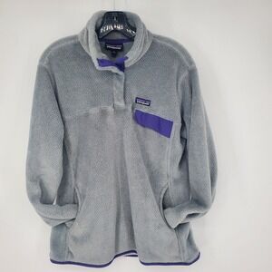 Patagonia Heather Gray Fleece with Purple Trim